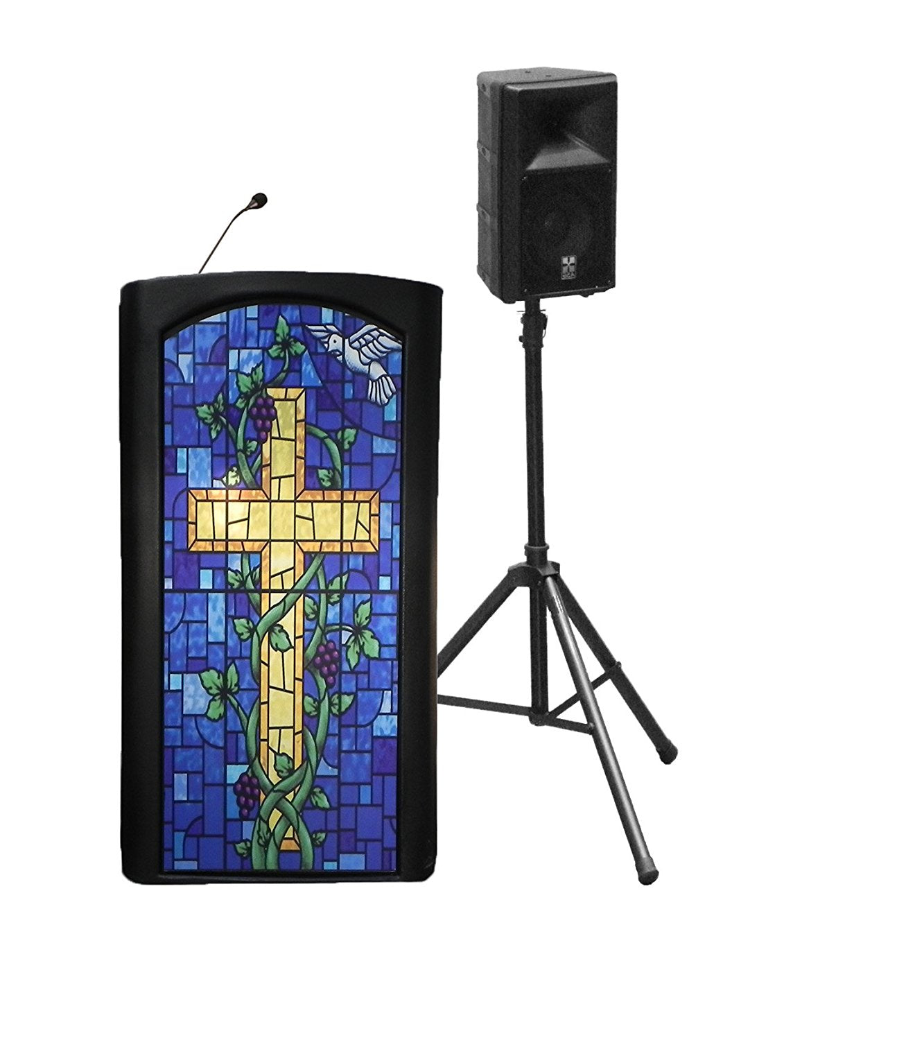 Accent Classic Presenter, Black with Stained Glass Front Pulpit - Dan James Original