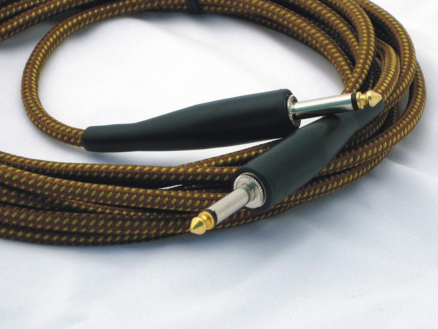 Gold Tipped Braided Oxygen-Free Guitar Instrument Cable Rubber Strain-Relief